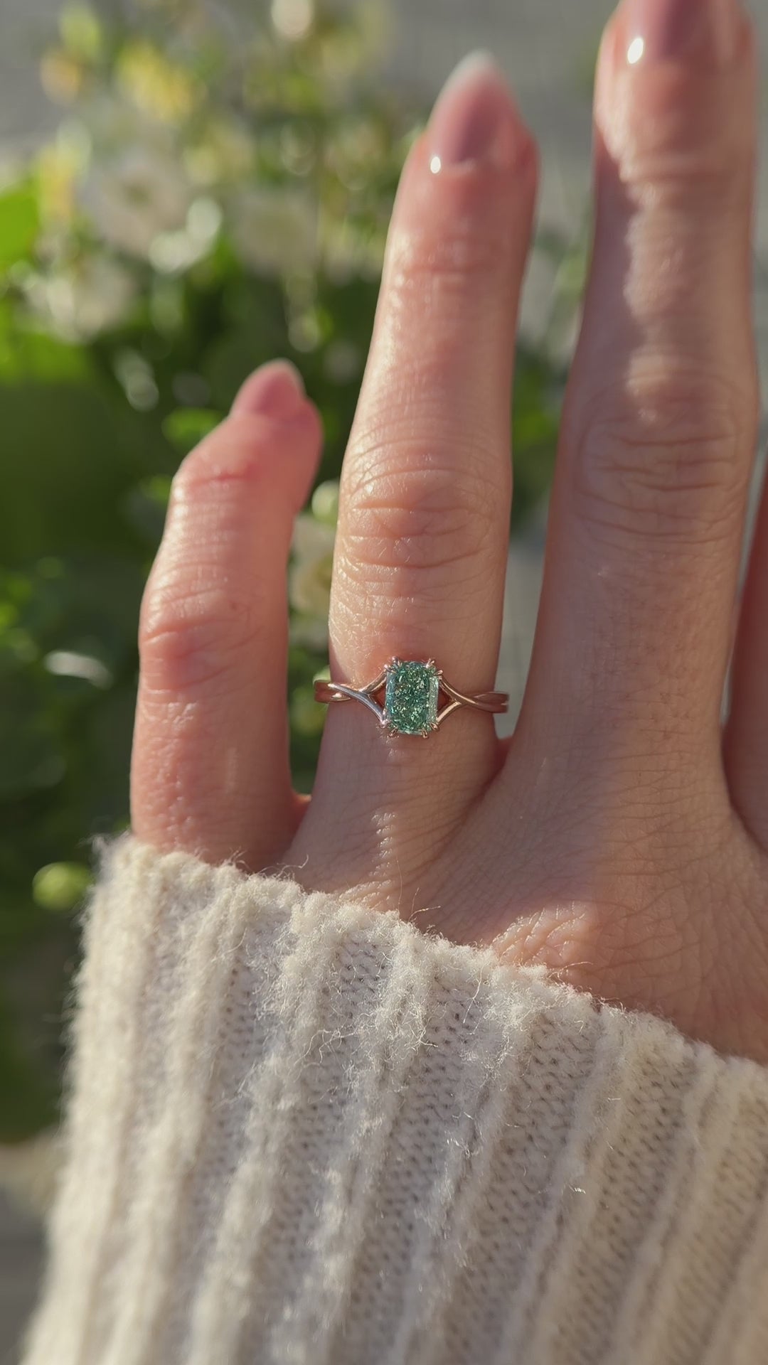 The Fates Ring | 1.09 CT Radiant Teal Diamond