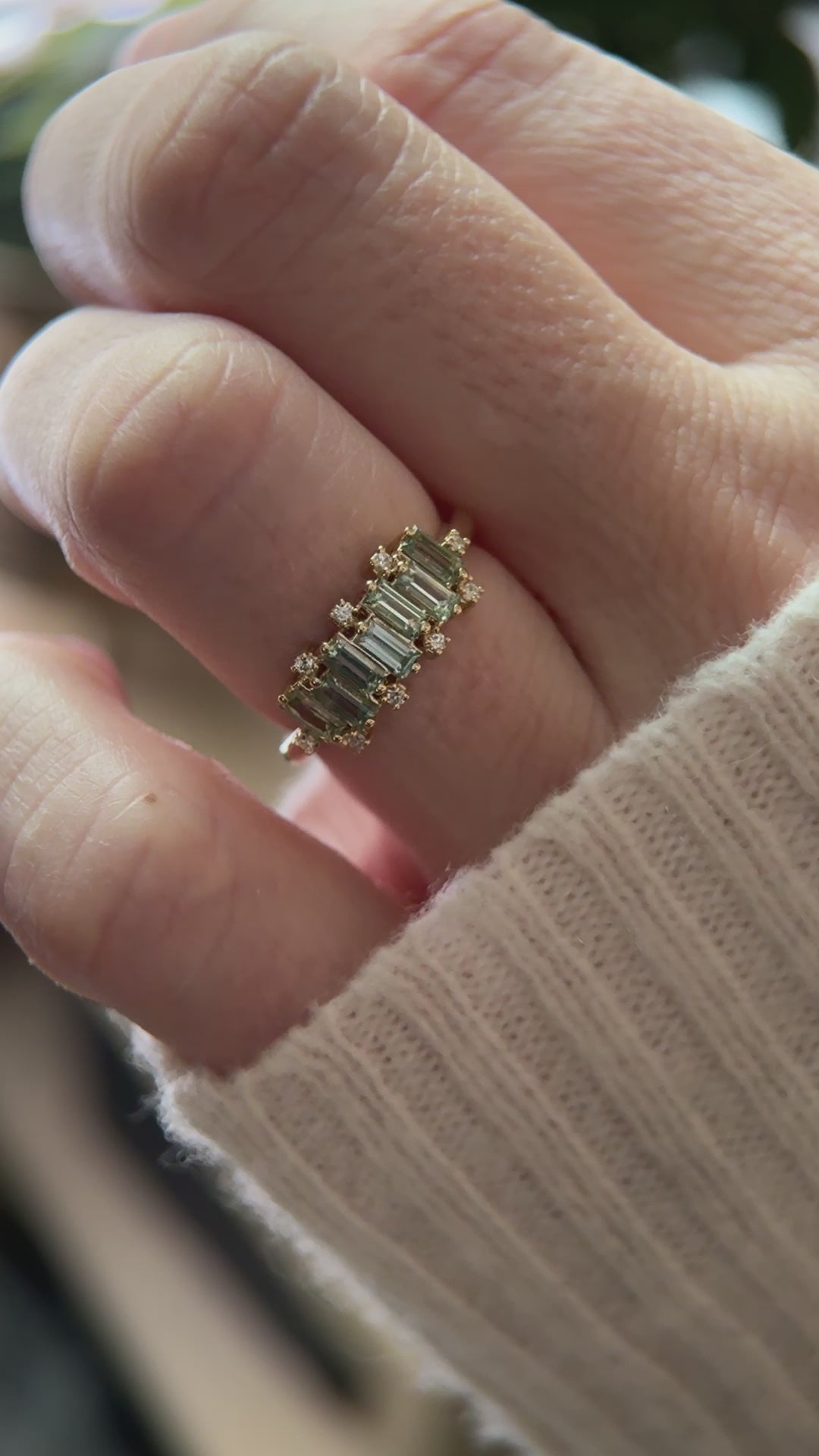The Cadenza Ring - Green Baguette Montana Sapphire