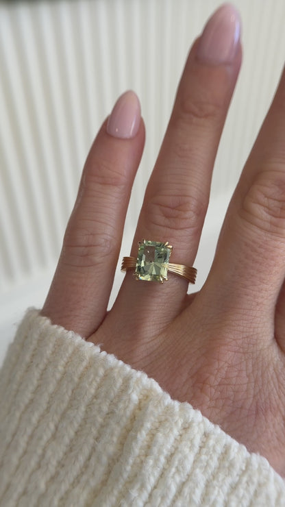 The Veil Ring | 4.2 CT Radiant Mint Green Tourmaline
