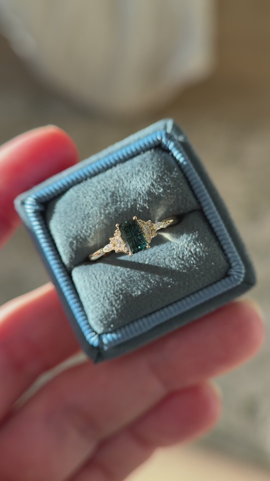 The Mini Maeve Ring | 0.79 CT Rectangular Starbrite™ Teal Sapphire