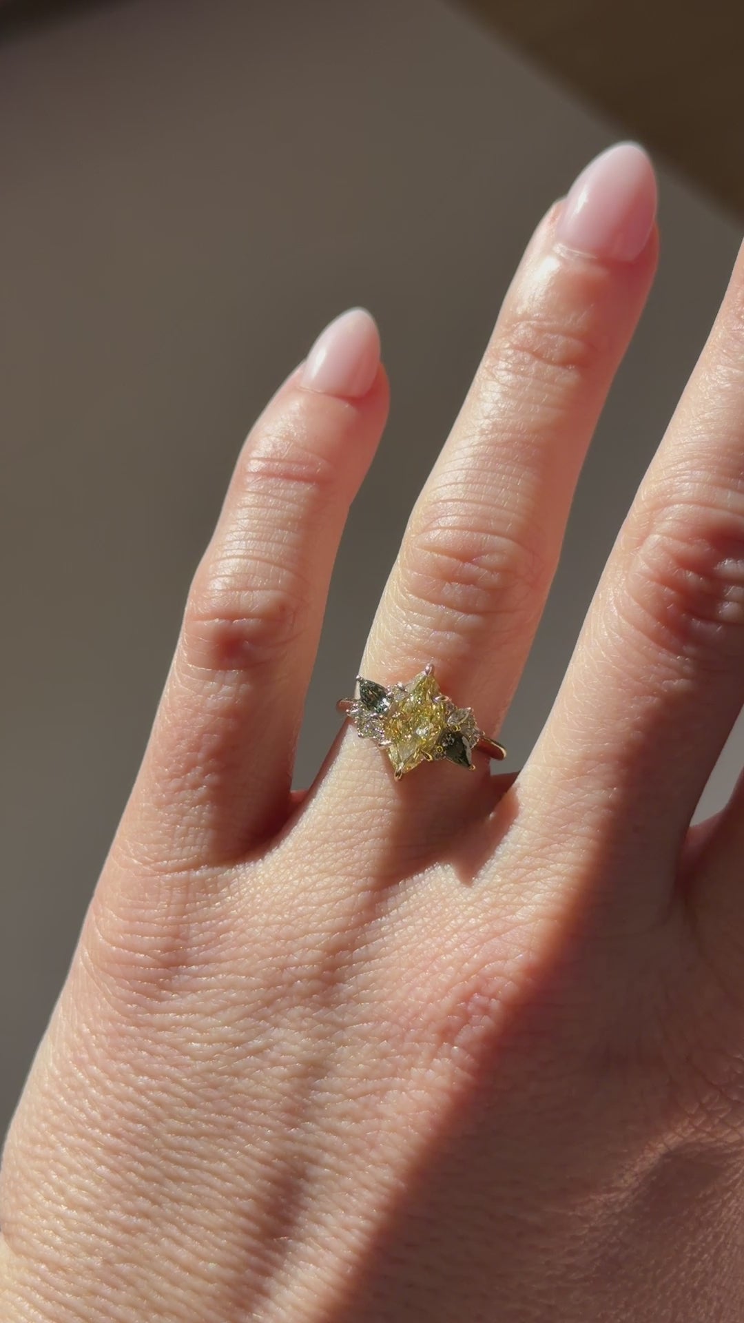 The Fleur Ring | 2.03 CT Marquise Yellow Diamond + Dark Green Sapphire