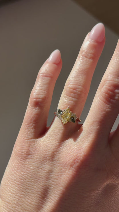 The Fleur Ring | 2.03 CT Marquise Yellow Diamond + Dark Green Sapphire