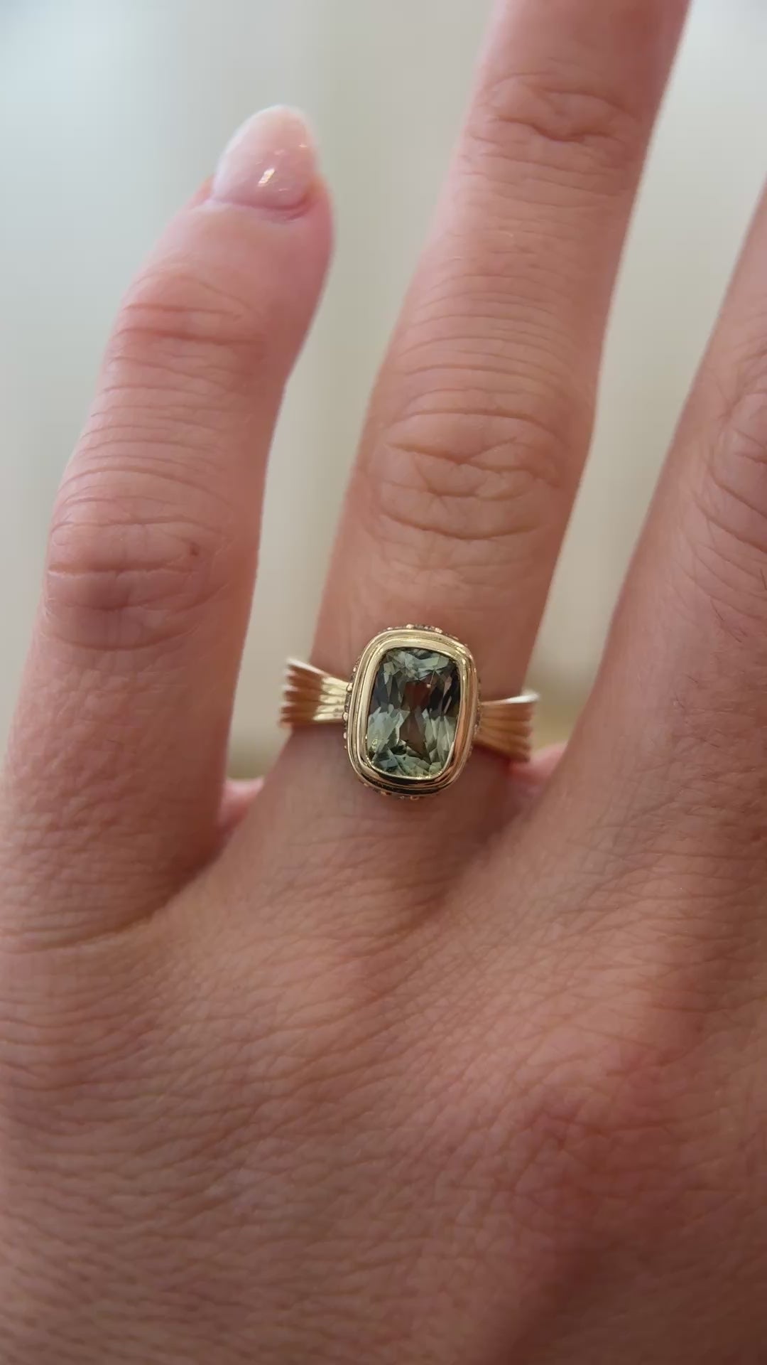 The Veil Ring | 2.59 CT Cushion Green Sapphire