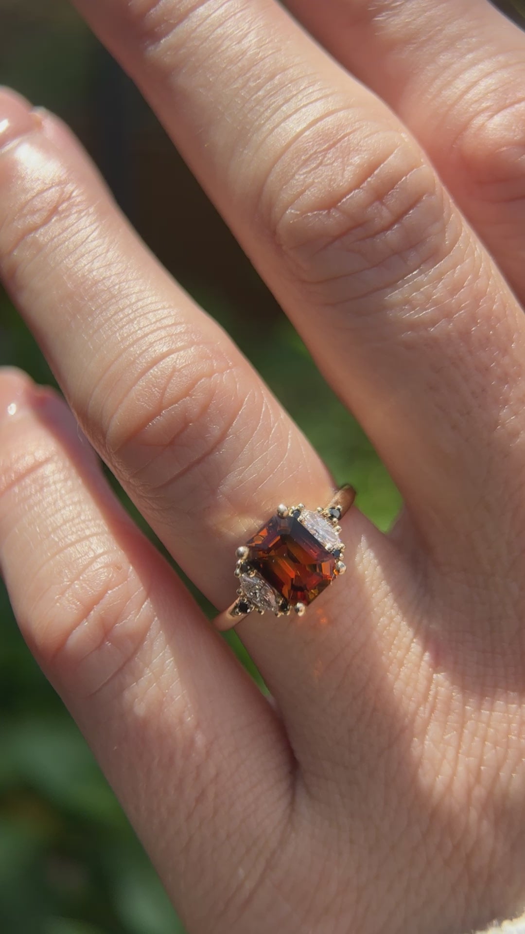 The Maren Ring | 2.1 CT Emerald Cut Charred Orange Sapphire