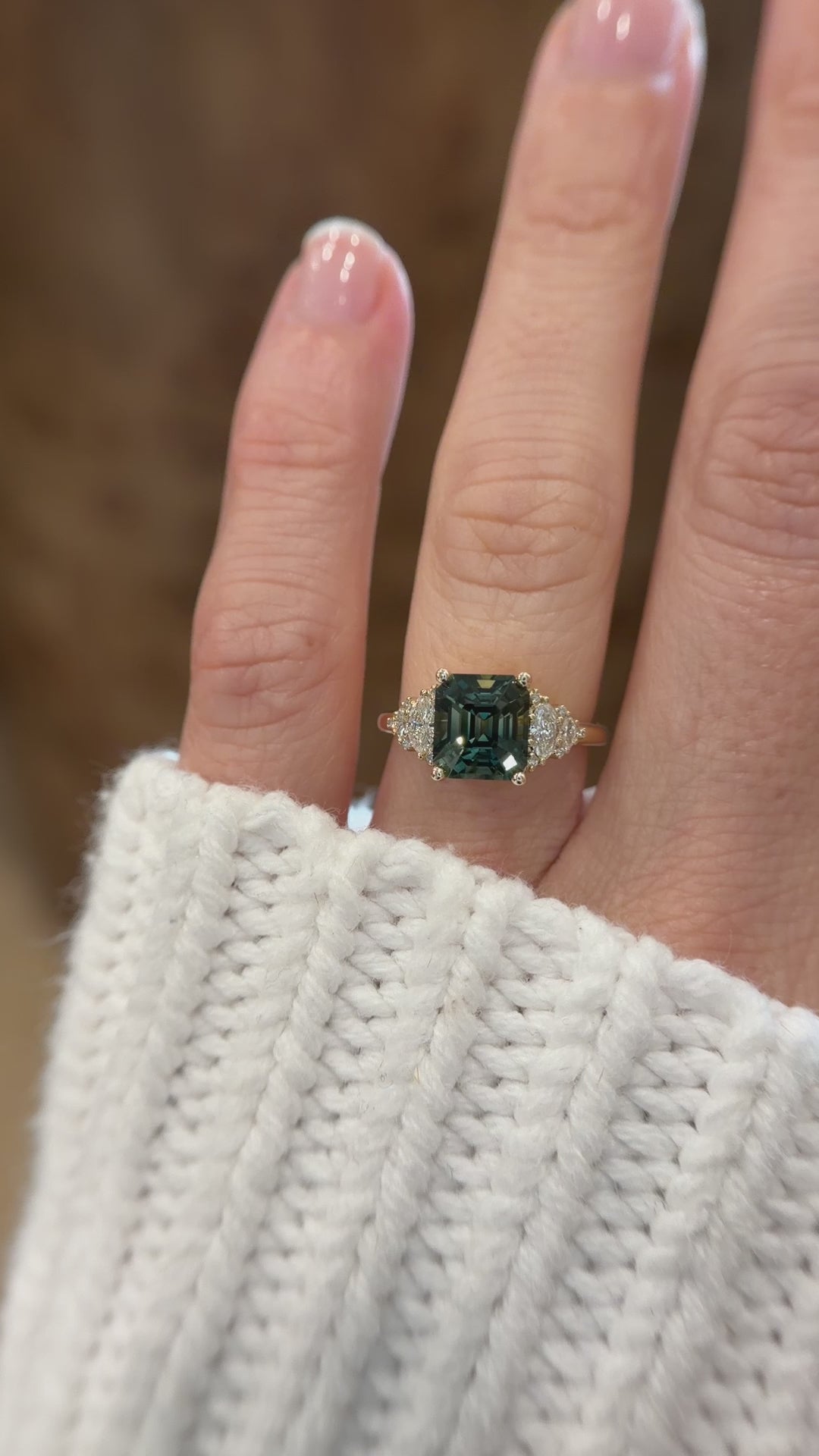 The Vivienne Ring | 3.54 CT Emerald Cut Teal Parti Sapphire