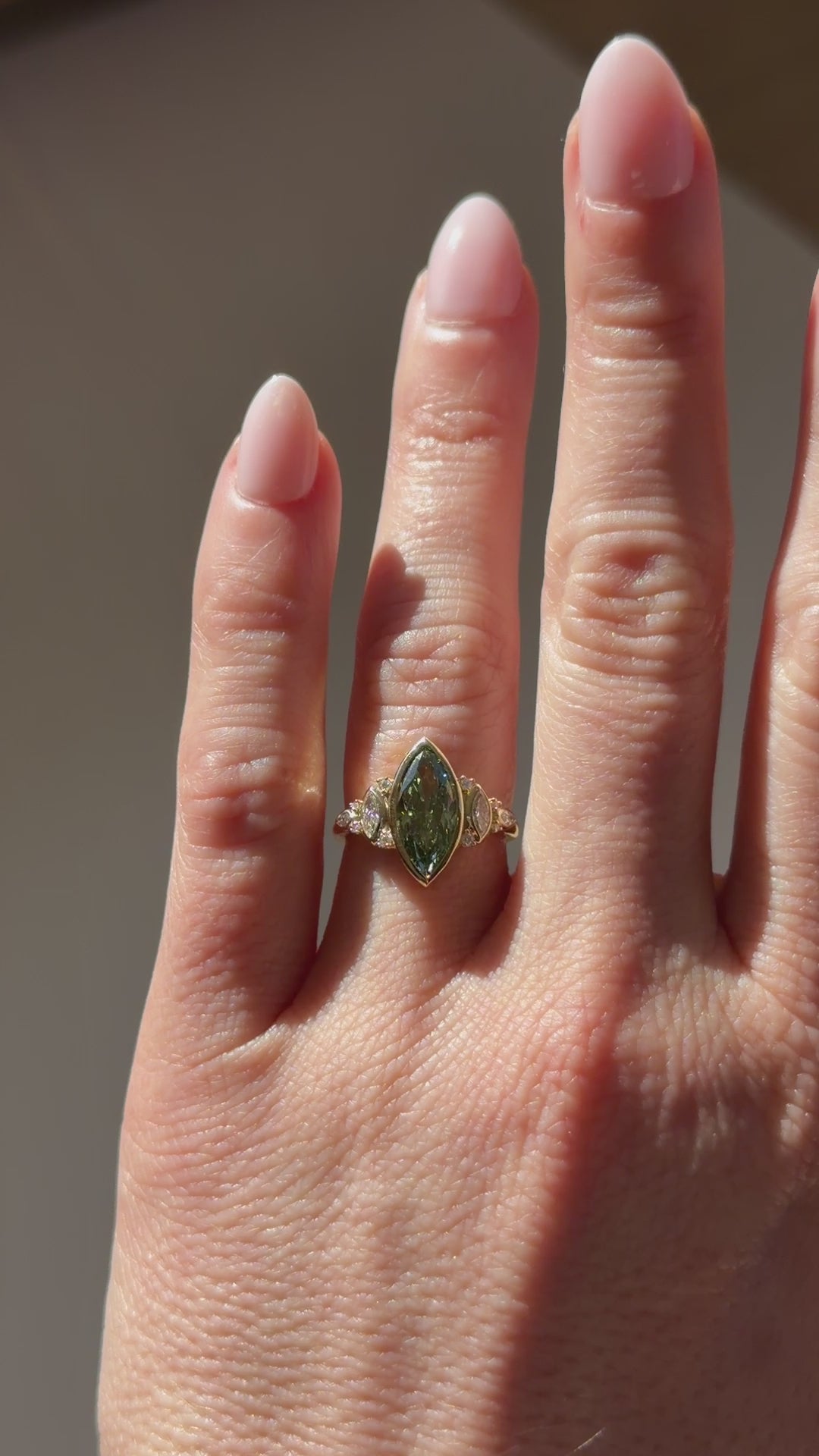 The All Bezel Maeve Ring | 2.72 CT Marquise Cut Green Diamond