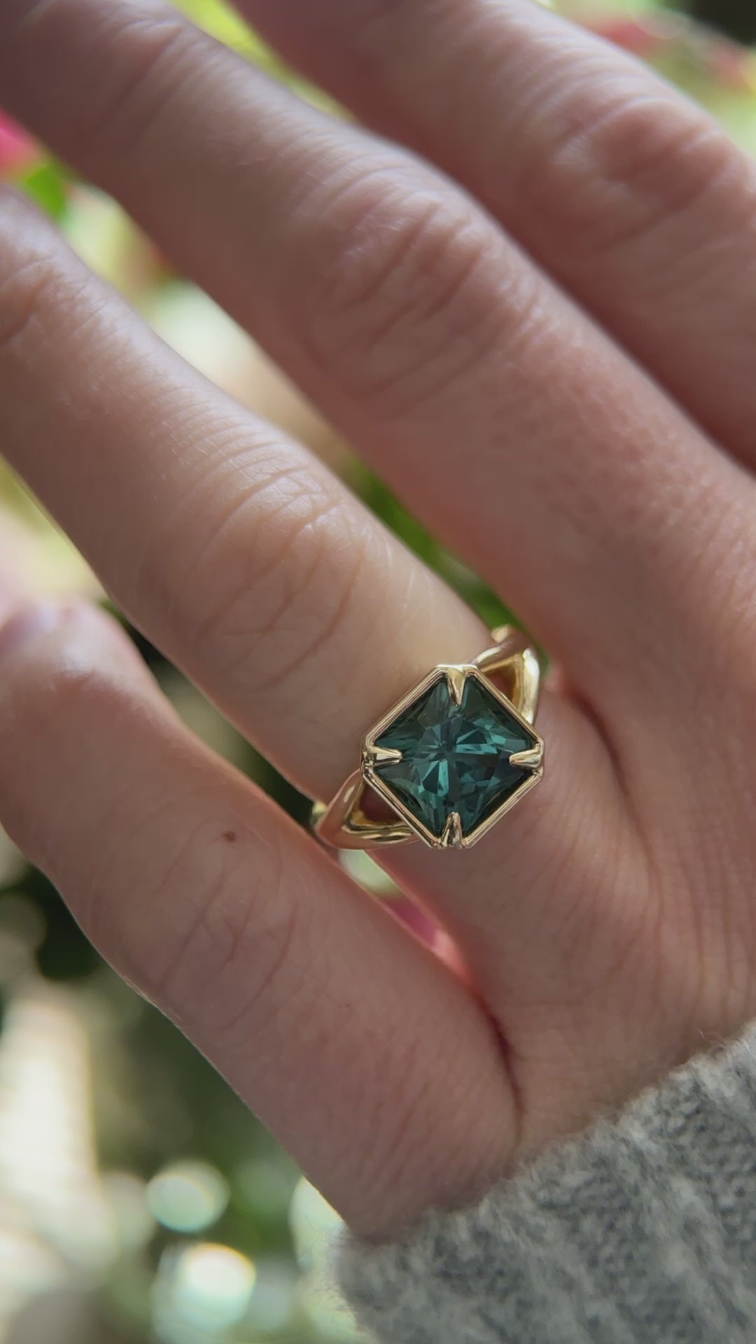 The Tara Ring - 3.3 CT Square Radiant Teal Tourmaline Ring
