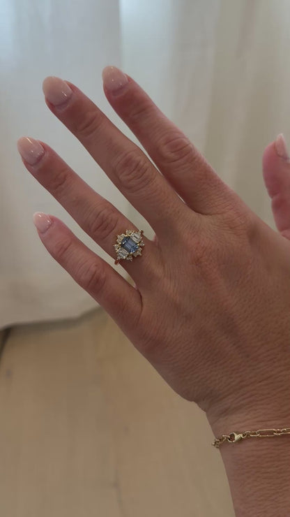 The Marial Ring | 1.51 Cornflower Blue Emerald Cut Sapphire