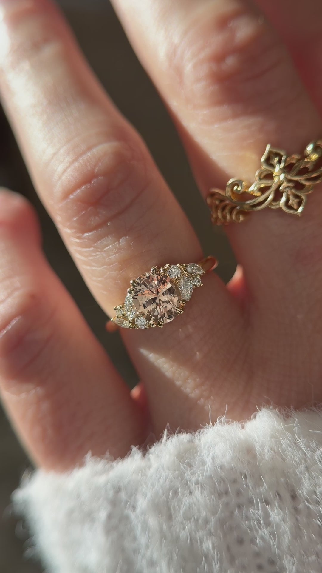 The Laurel Ring | 1.55 CT Oval Peachy Apricot Sapphire