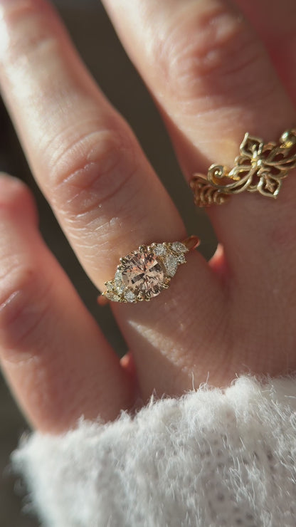 The Laurel Ring | 1.55 CT Oval Peachy Apricot Sapphire