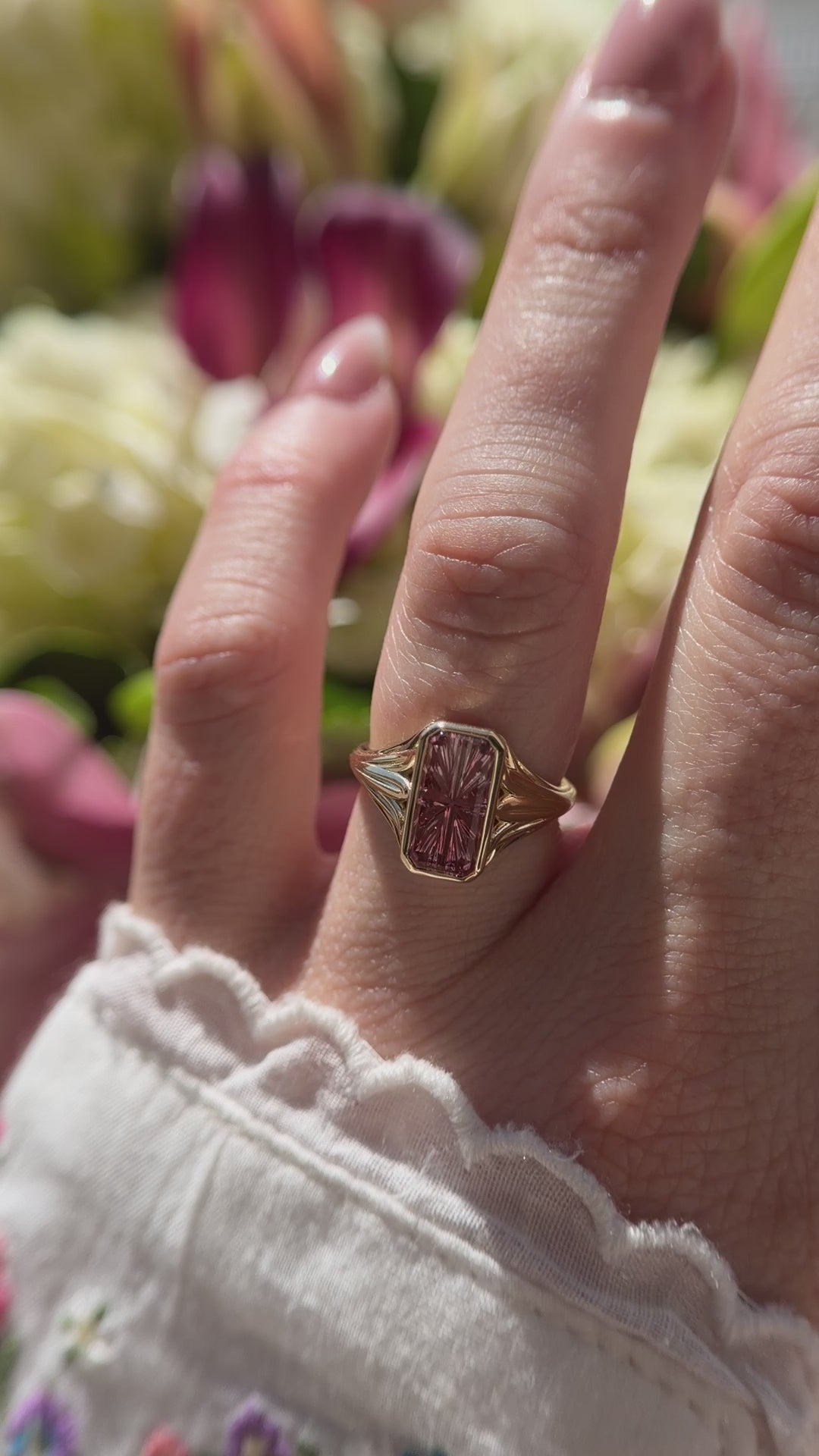 The Nightbloom Ring | 1.87 CT Rectangular Starbrite™ Bicolor Pink Tourmaline