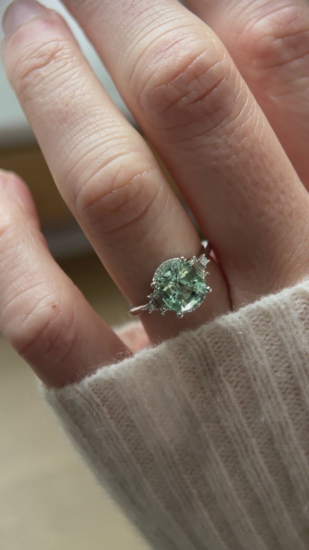 The Sura 2.4 CT Cushion Lagoon Blue Tourmaline Ring