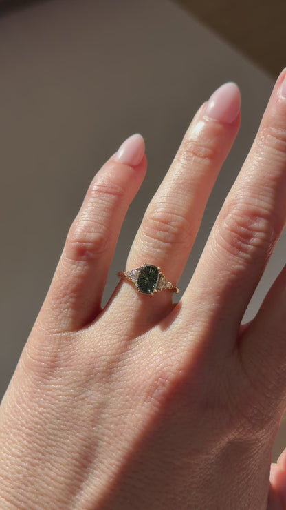 The Maeve Ring | 2.21 CT Elongated Cushion Starbrite™ Teal Green Australian Sapphire