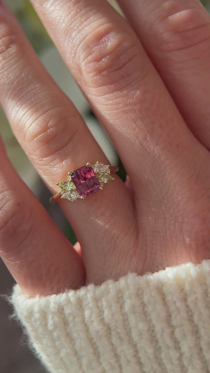 The Fleur Ring | 1.58 CT Radiant Pink Garnet