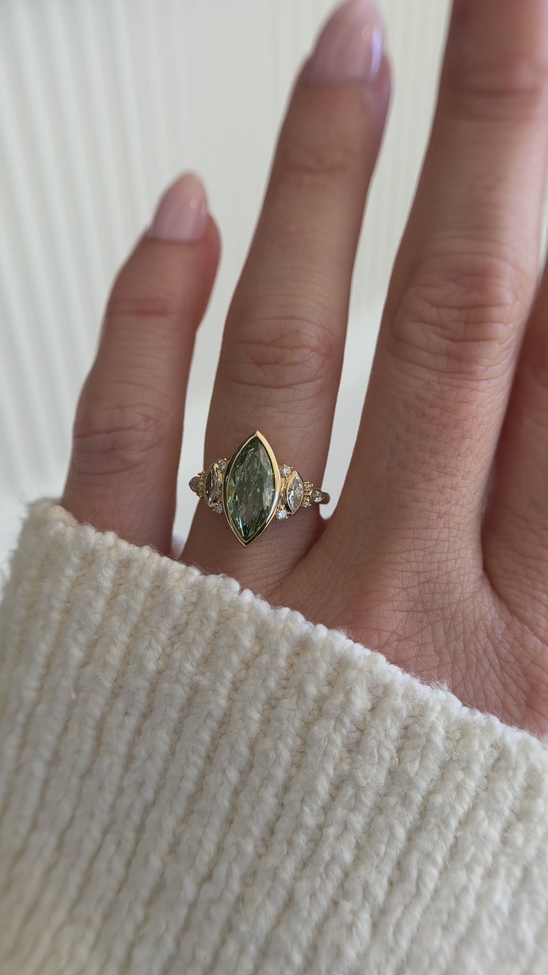 The All Bezel Maeve Ring | 2.72 CT Marquise Cut Green Diamond