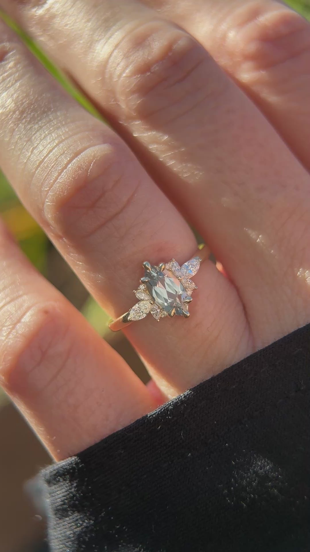 The Flutter Ring | 0.9 CT Marquise Light Blue Montana Sapphire