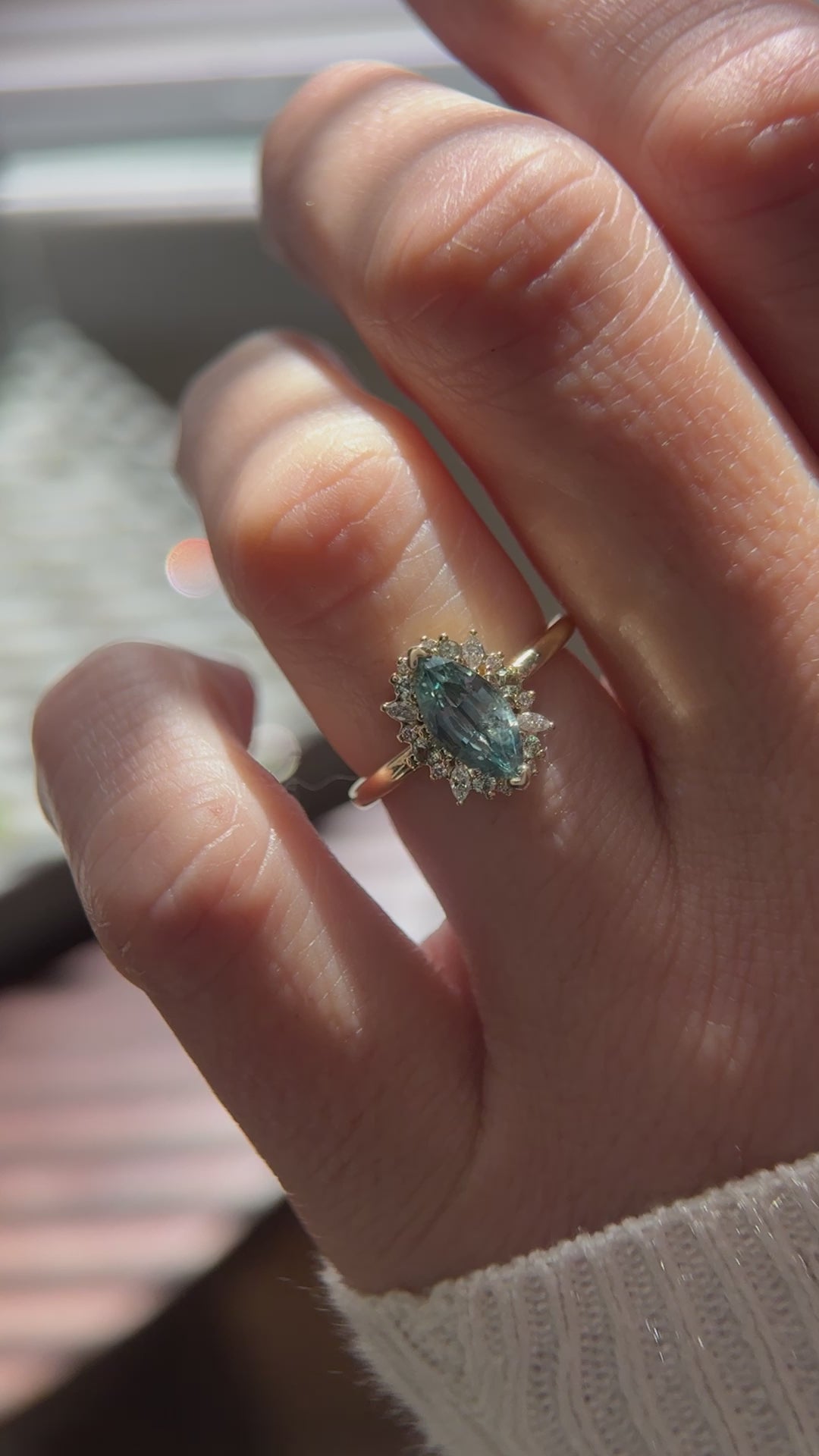 The Eleanor Ring | 1.4 CT Marquise Teal Montana Sapphire + Green Sapphire Accents