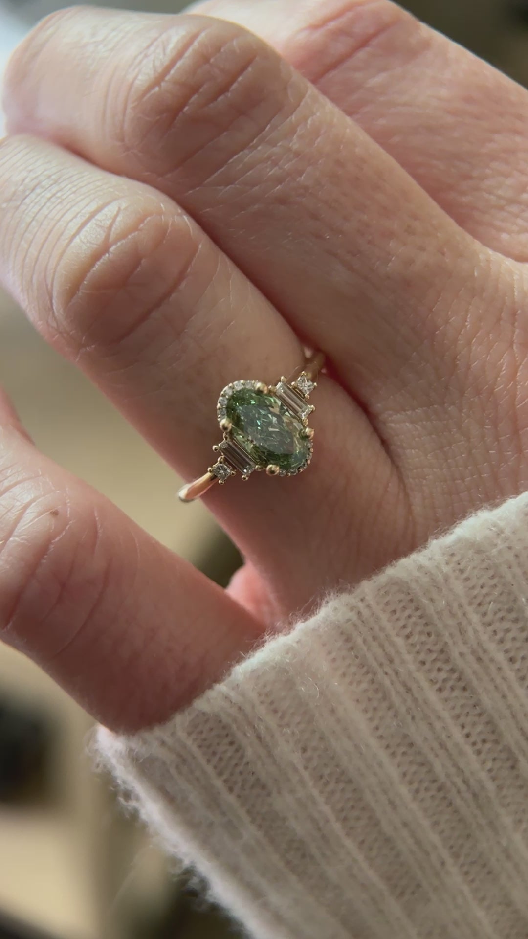 The Sura 1.2 CT Oval Green Diamond Ring
