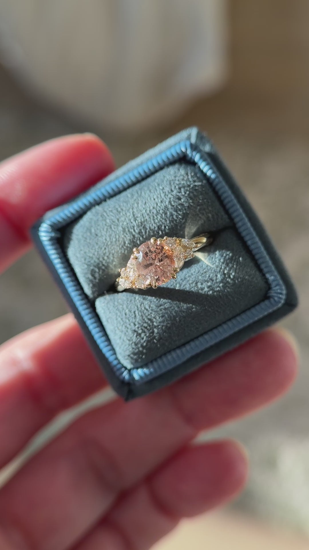 The Laurel Ring | 1.55 CT Oval Peachy Apricot Sapphire