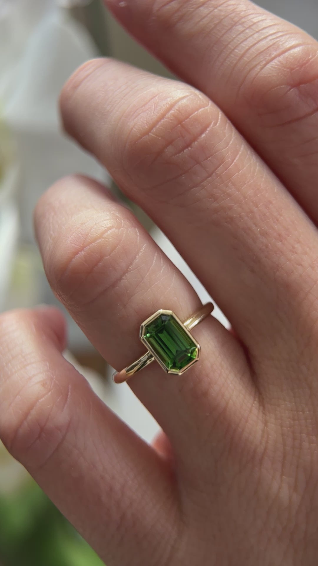 The Bezel Ring | 1.3 CT Emerald Cut Chrome Tourmaline