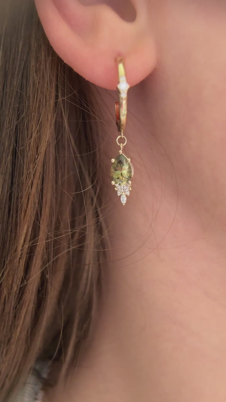 The Maeve Dangle Hoop Earrings - Pear Demantoid Garnet