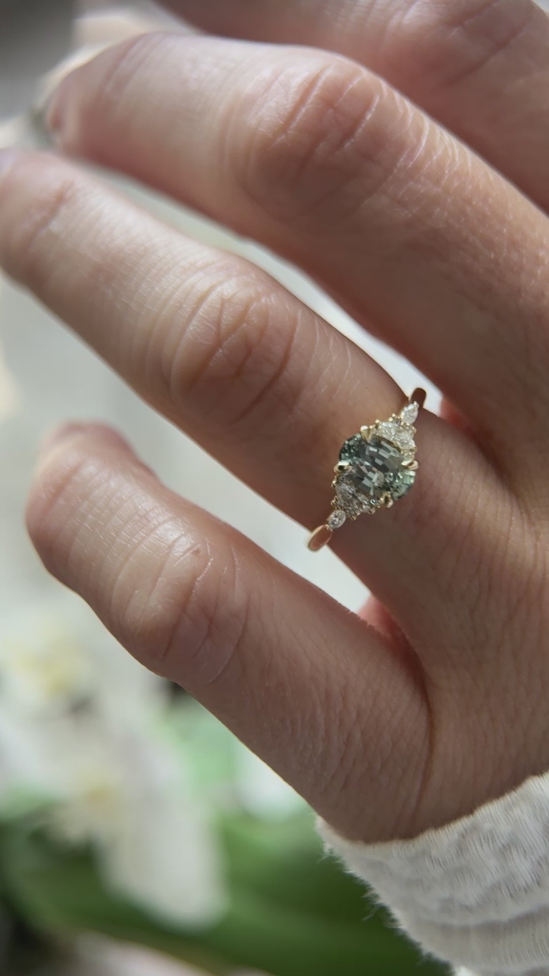 The Maeve Ring  - 1.2 CT Oval Steel Gray/Blue Green Sapphire