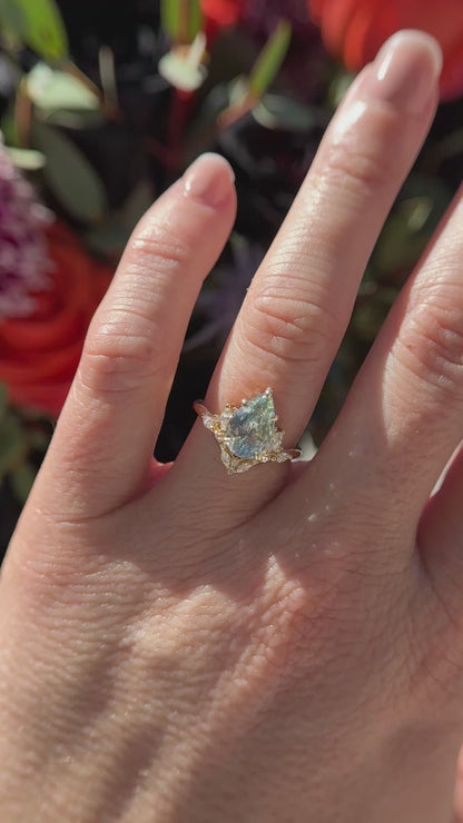 The Aurora Ring | 3.11 CT Pear Light Blue Bicolor Sapphire