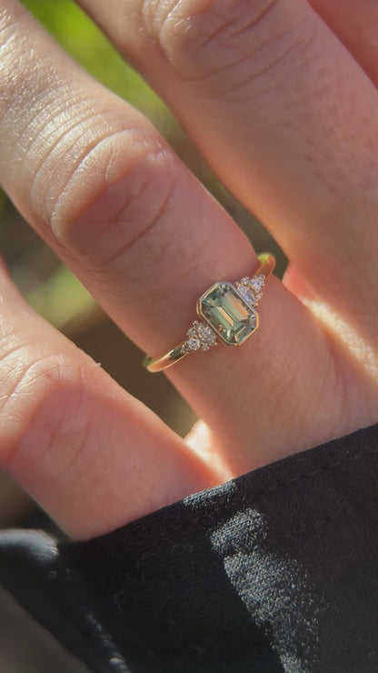 The Wisp Ring | 0.73 CT Emerald Cut Teal Sapphire