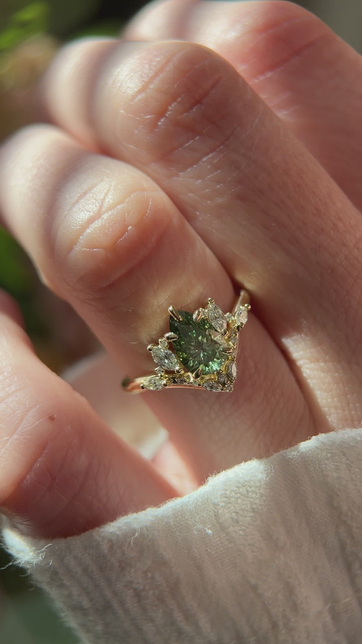 The Aurora 1.1 CT Pear Green Diamond Ring