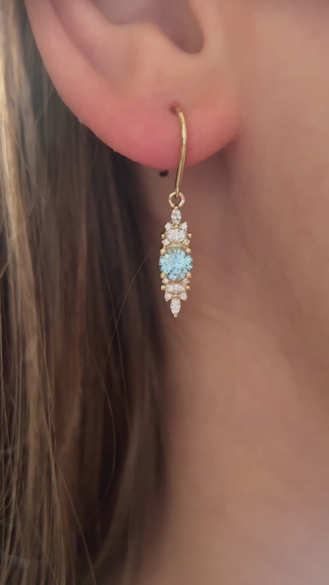 The Maeve Dangle Earrings | Round Light Blue Montana Sapphire