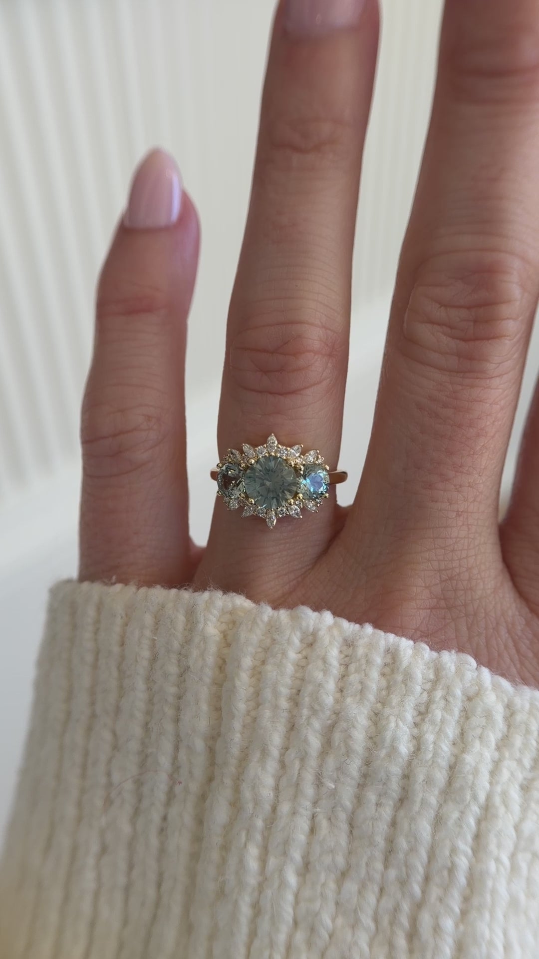 The Marial Ring | Round Seafoam Montana Sapphire