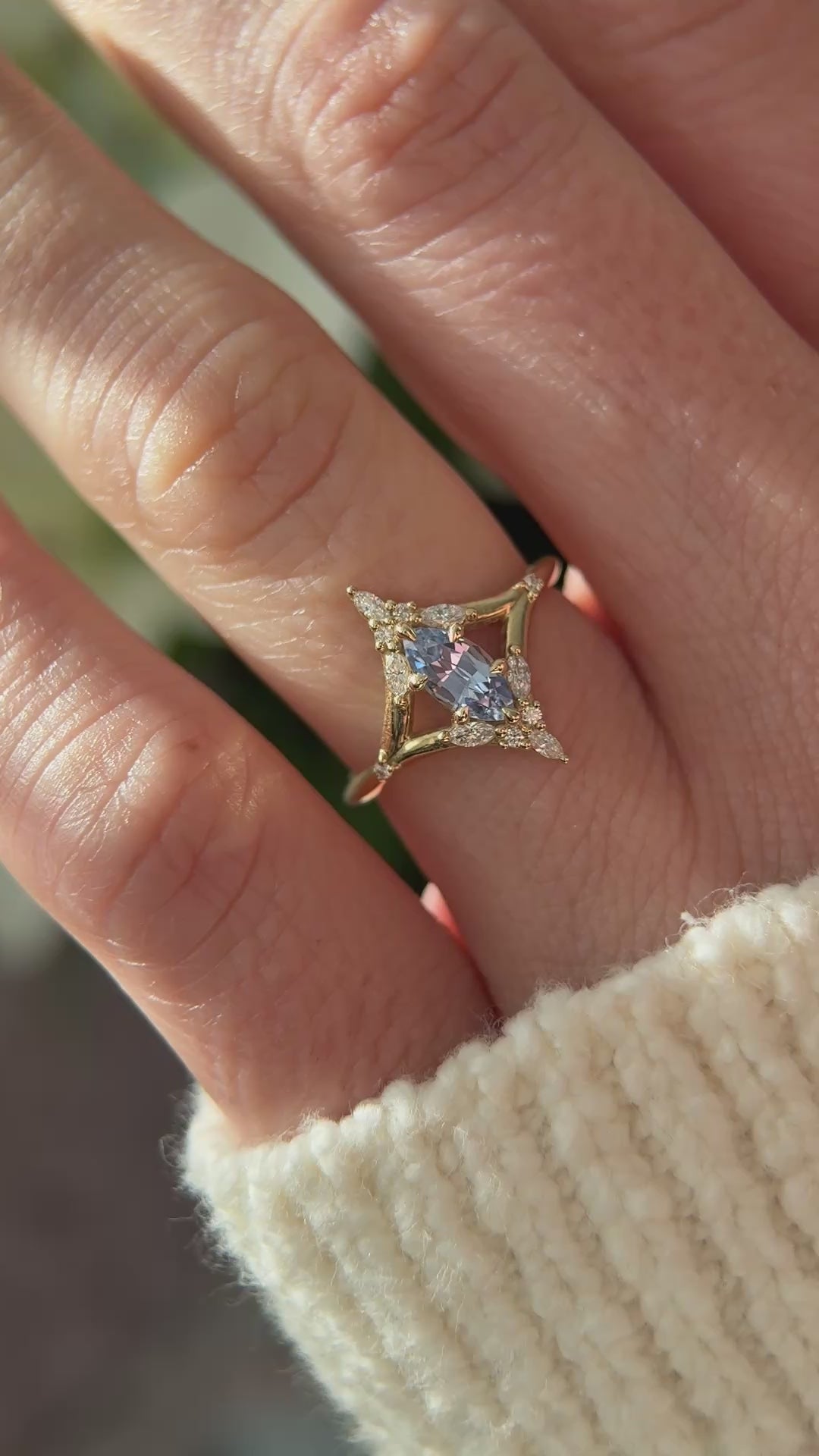 The Croía Ring | 0.66 CT Marquise Blue/Purple Sapphire