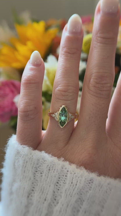 The Daylight Ring | 1.75 CT Marquise Vanadium Green Tourmaline