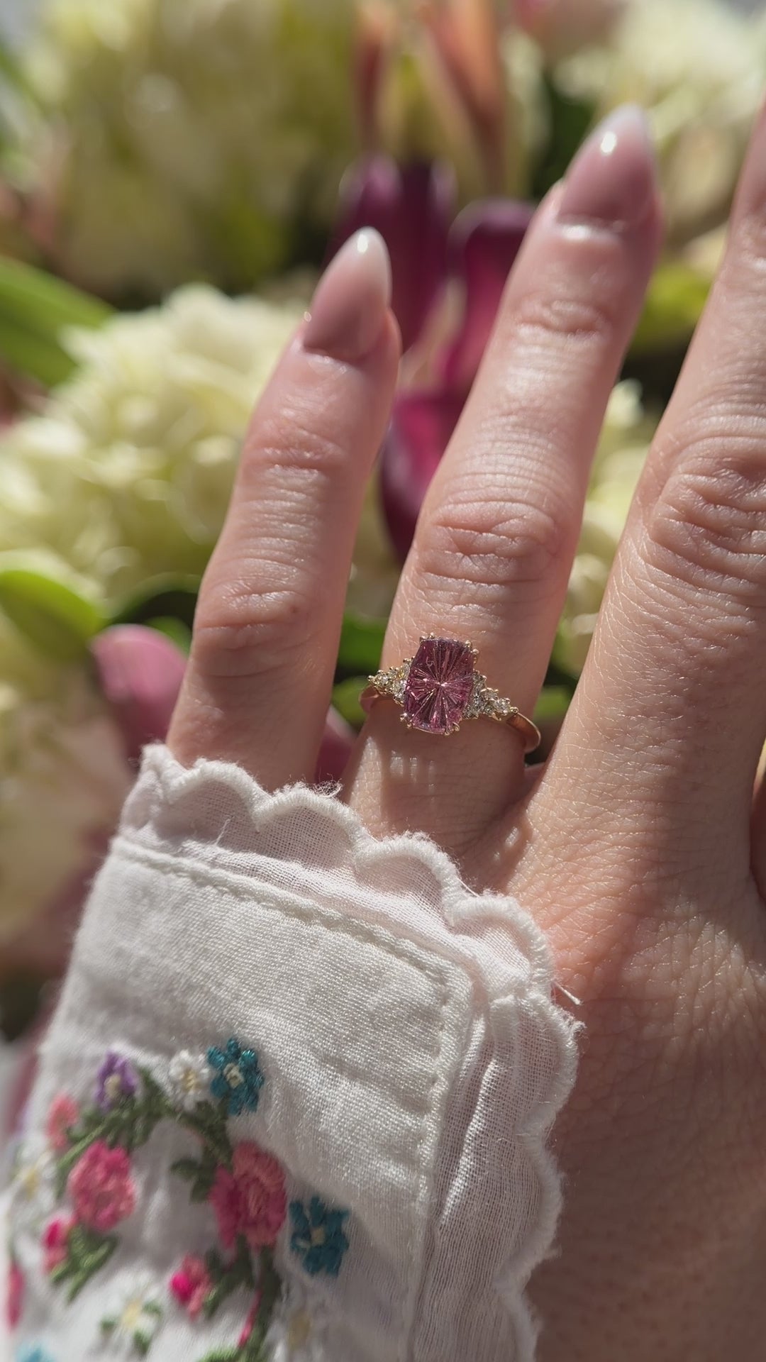 The Maeve Ring | 2.07 CT Elongated Cushion Starbrite™ Padparadscha Sapphire