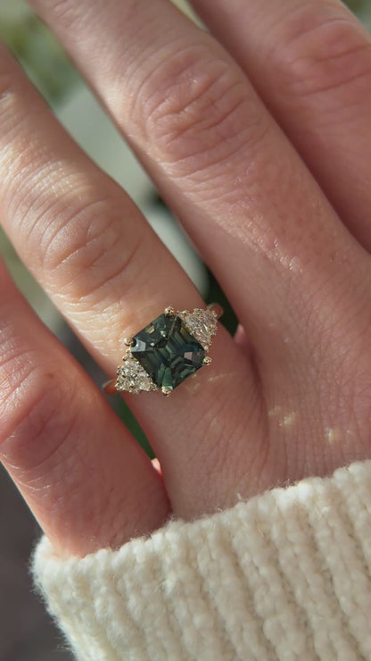 The Vivienne Ring | 3.54 CT Emerald Cut Teal Parti Sapphire
