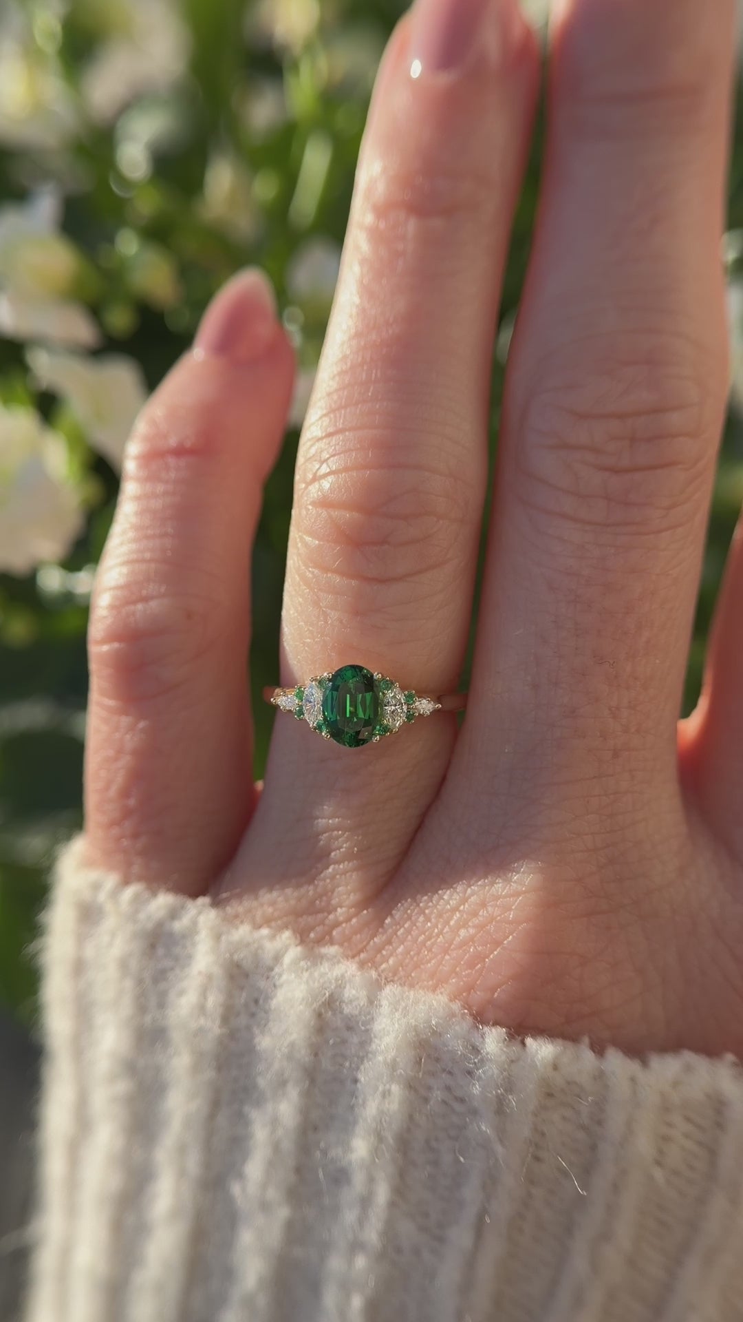 The Maeve Ring | 1.07 CT Oval Tsavorite Garnet + Emerald