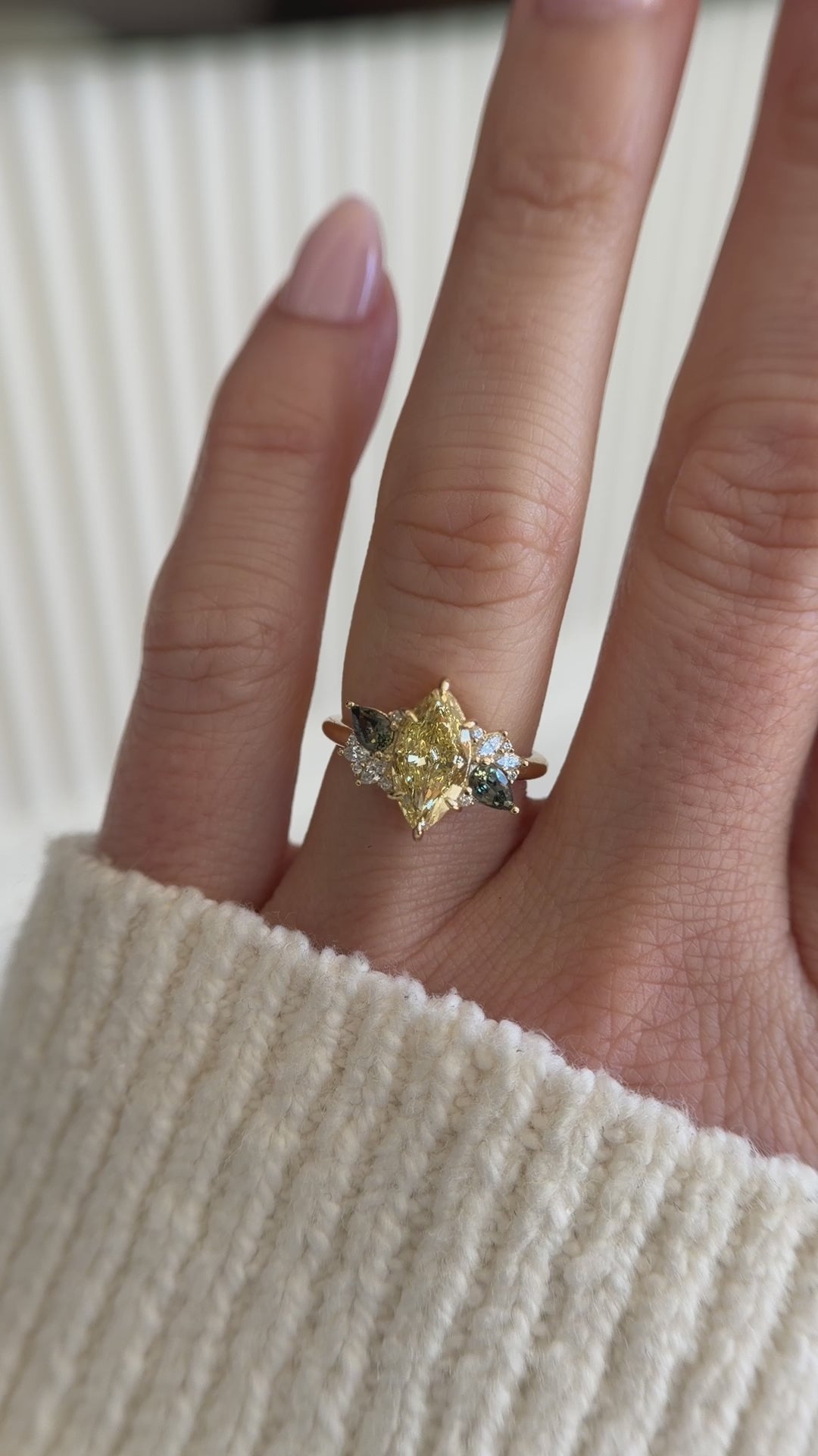 The Fleur Ring | 2.03 CT Marquise Yellow Diamond + Dark Green Sapphire