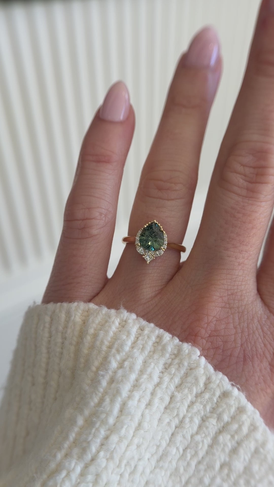 The Charlotte Ring | 1.84 CT Pear Teal Green Sapphire