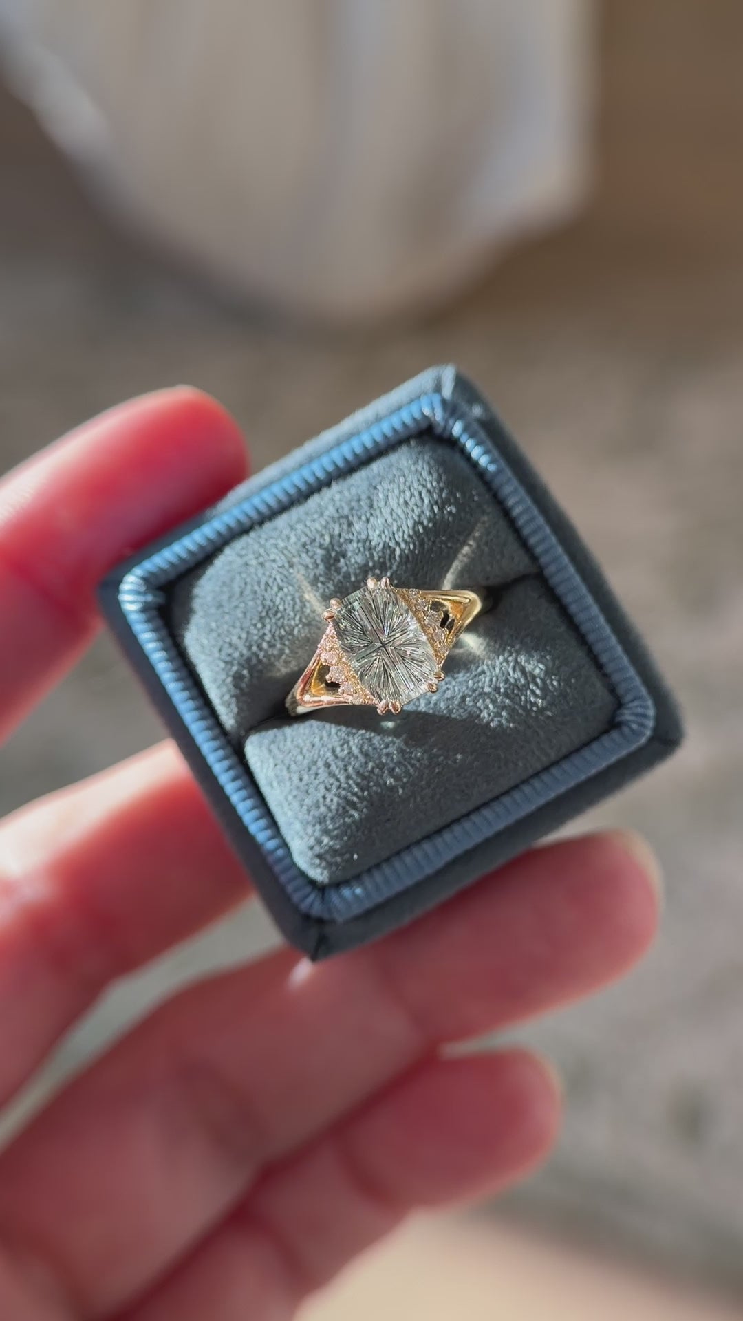 The Serendipity Ring | 2.15 CT Elongated Cushion Starbrite™ Light Green Montana Sapphire