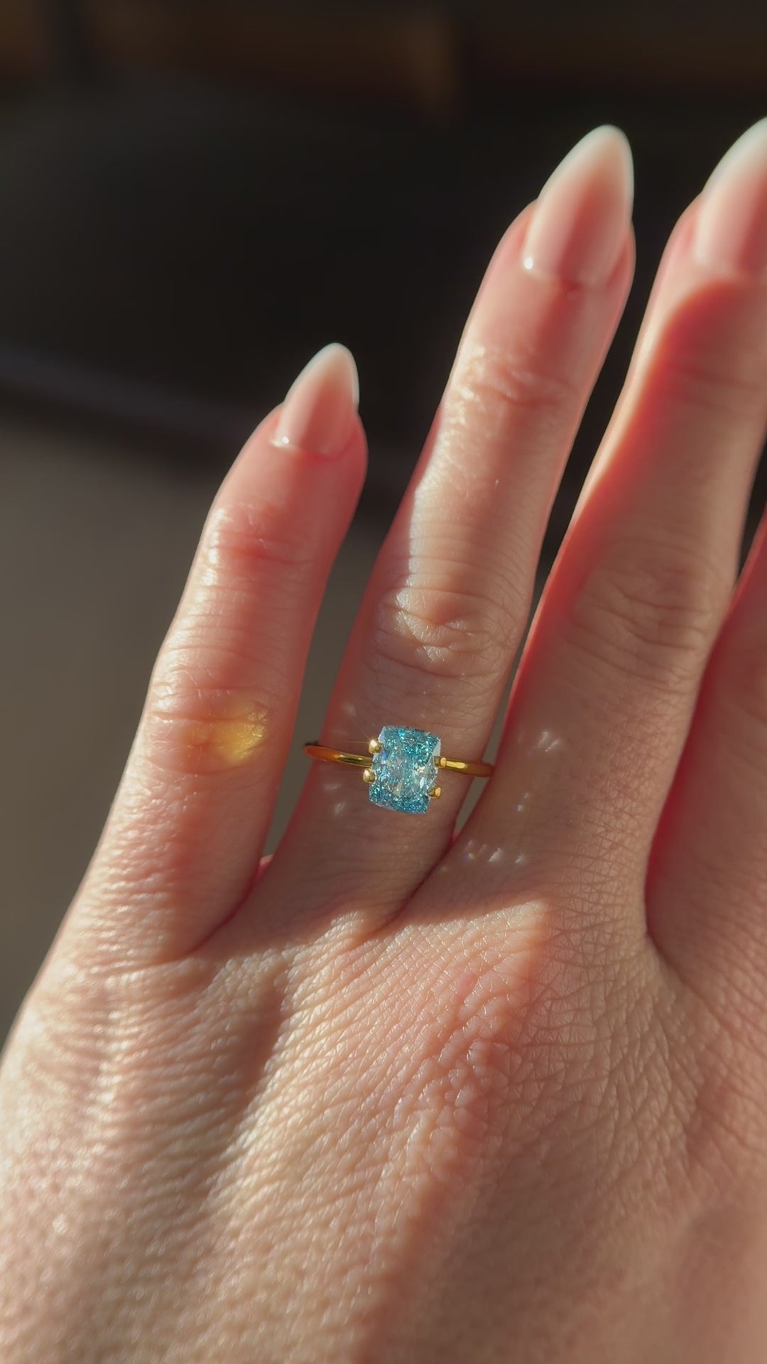 2.08 CT Lab Created Elongated Cushion Cut Blue Diamond