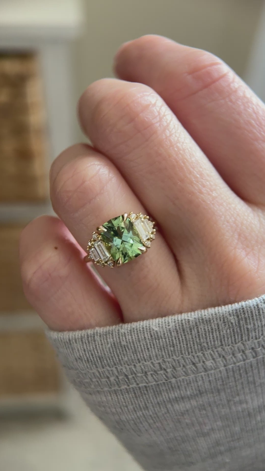 The Soleil Ring | 3.2 CT Radiant Mint Green Tourmaline