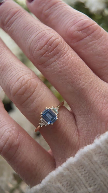 The Mira Ring | 1 CT Emerald Cut Blue Sapphire