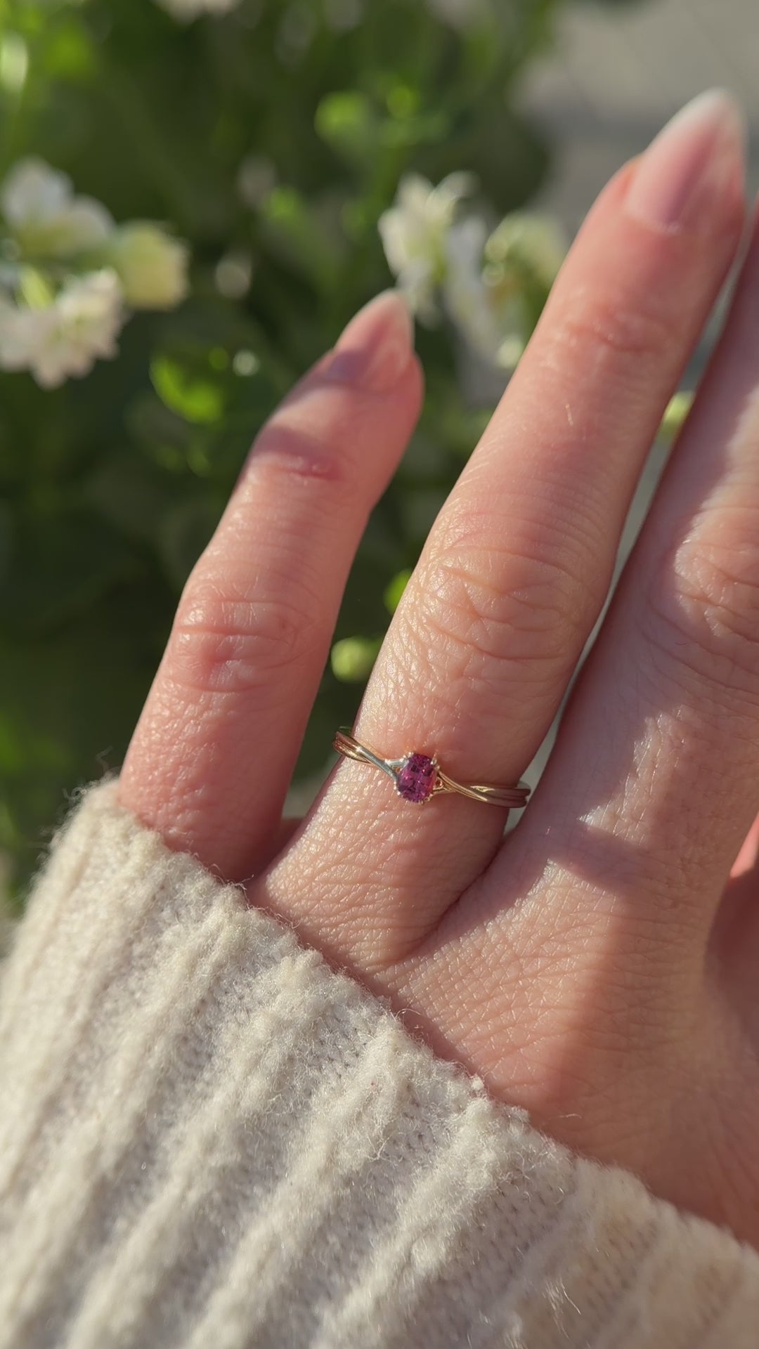 The Fates Ring | 0.28 CT Elongated Cushion Hot Pink Spinel