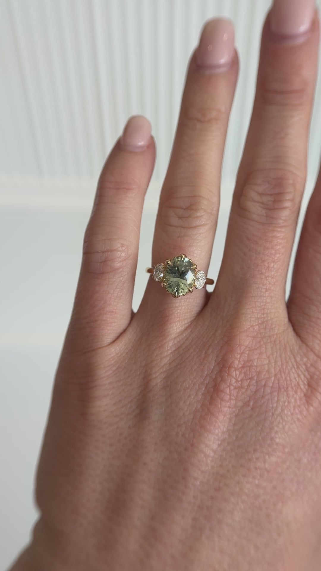 The Three Stone Secret Garden Ring | 3.59 CT Oval Mint Green