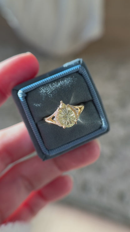 The Serendipity Ring | 1.56 CT Pear Starbrite™ Yellow Green Montana Sapphire