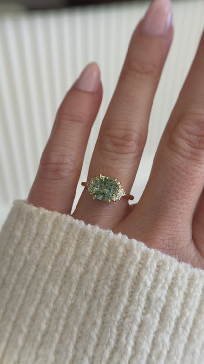 The Low Maren Ring | 2.72 CT Square Radiant Mint/Sage Green Tourmaline