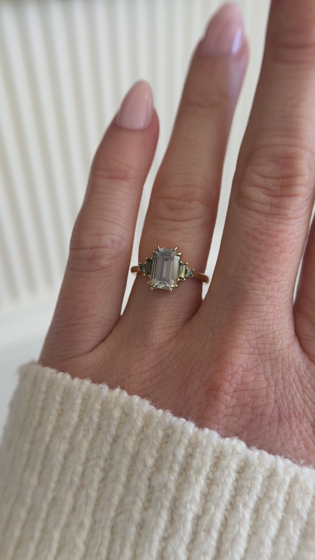 The Mira Ring | 2.98 CT Emerald Cut Steel/Green Sapphire