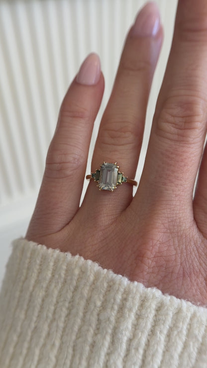 The Mira Ring | 2.98 CT Emerald Cut Steel/Green Sapphire