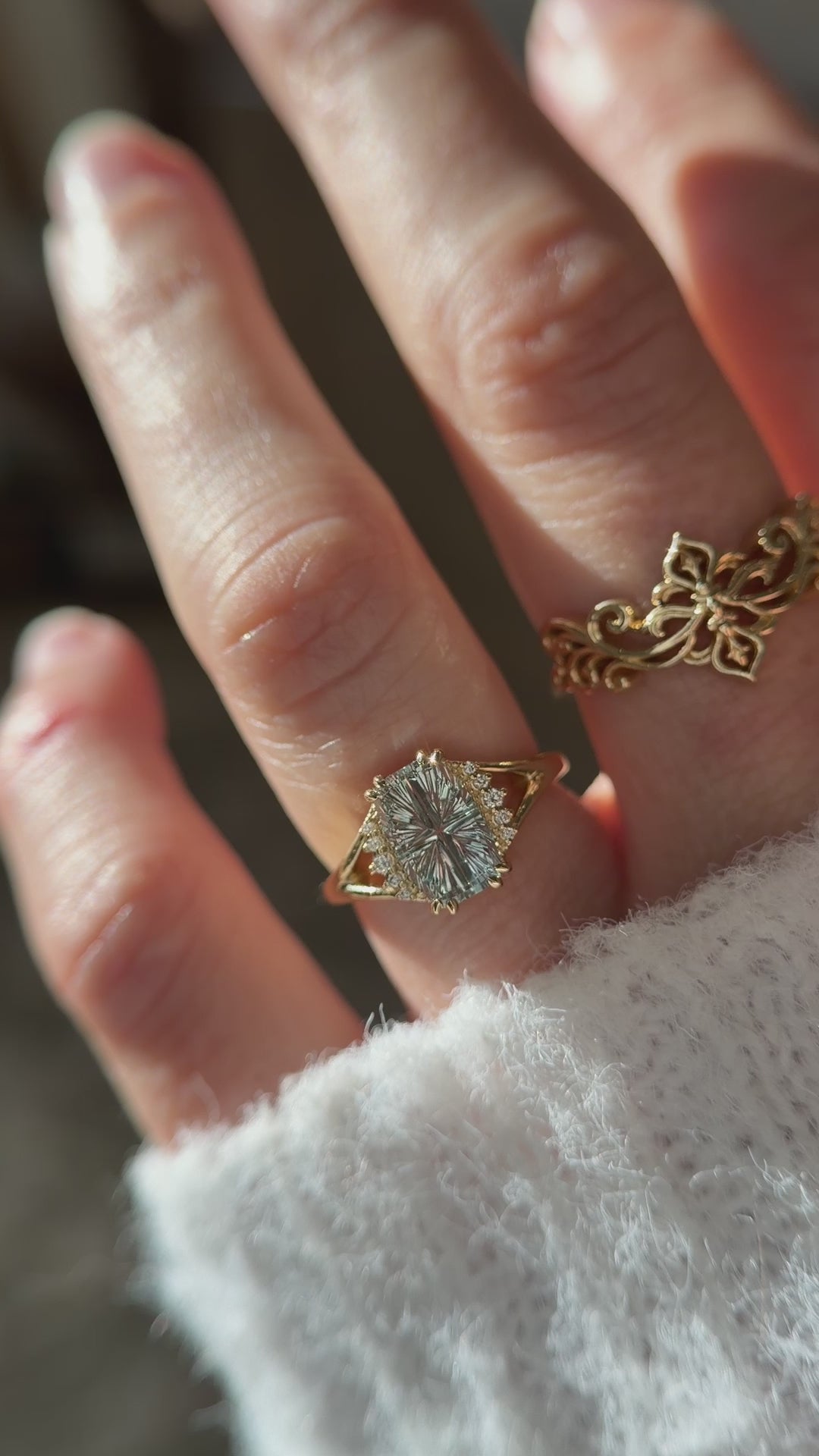 The Serendipity Ring | 2.15 CT Elongated Cushion Starbrite™ Light Green Montana Sapphire