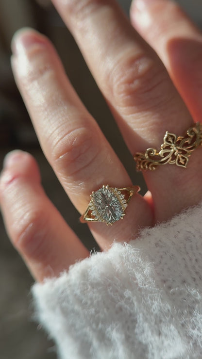 The Serendipity Ring | 2.15 CT Elongated Cushion Starbrite™ Light Green Montana Sapphire